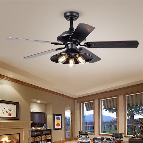 Warehouse Of Tiffany CFL-8308REMO-BL 52 in. Upille Indoor Remote Controlled Ceiling Fan with Light Kit; Black CFL-8308REMO/BL - main